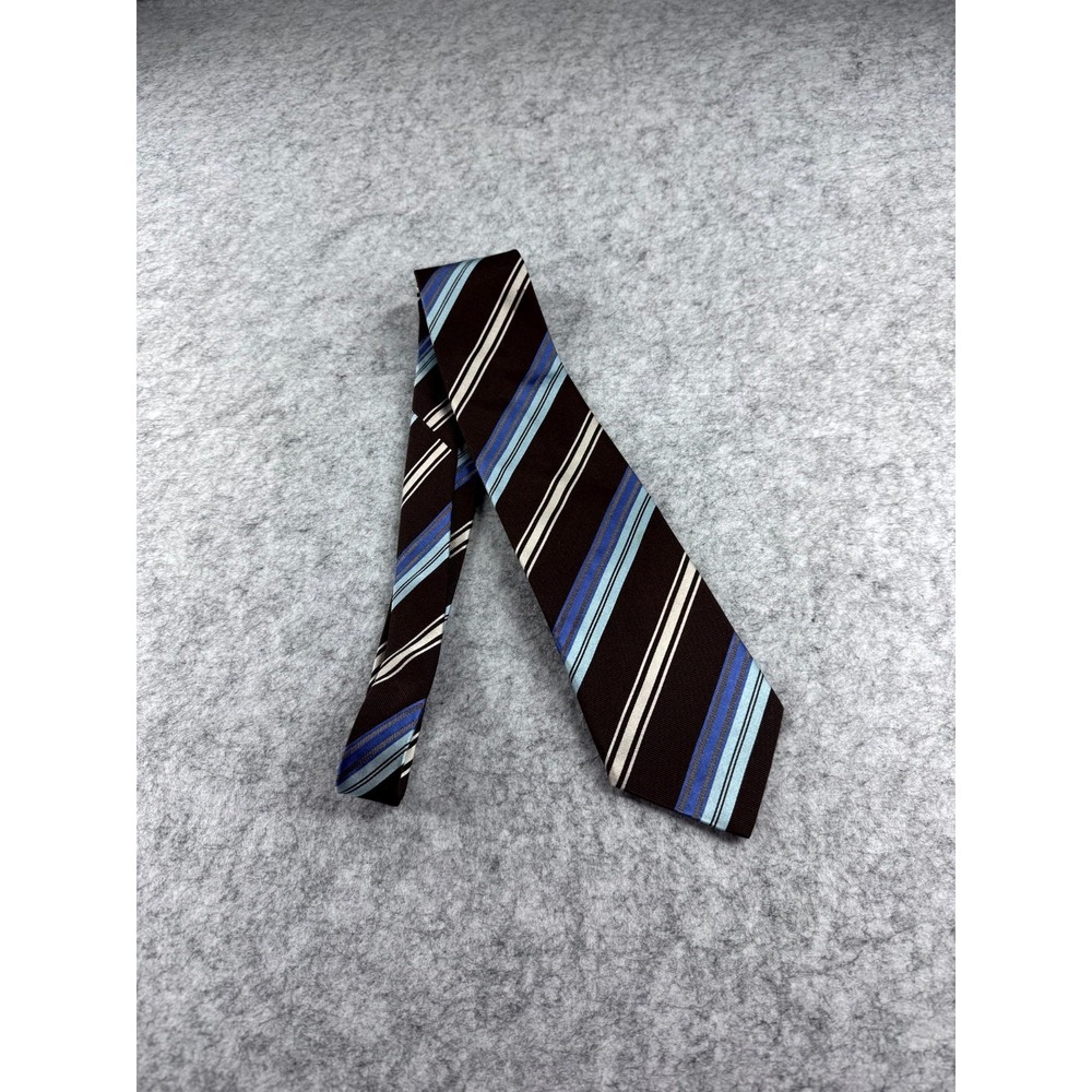 Giorgio Armani Tie Men's Brown Blue Striped Classic Outdoor 100% Silk Necktie - Picture 2 of 5